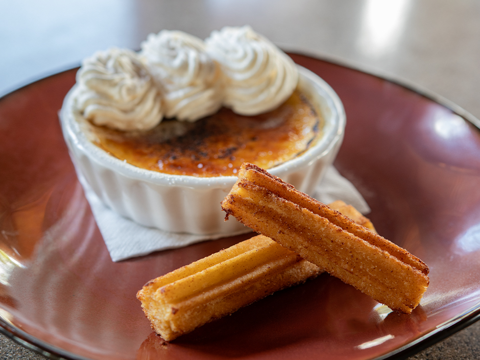 The new Flan Brulee dessert at Confisco Grille in Universal Islands of Adventure.