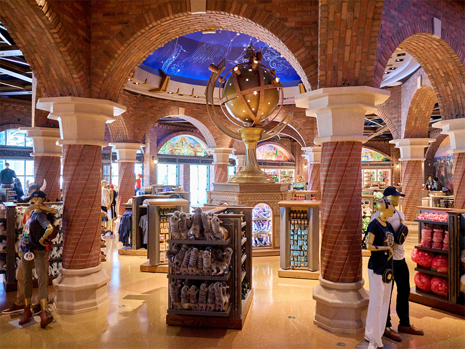 The interior of Other Worlds Mercantile in Celestial Park at Epic Universe