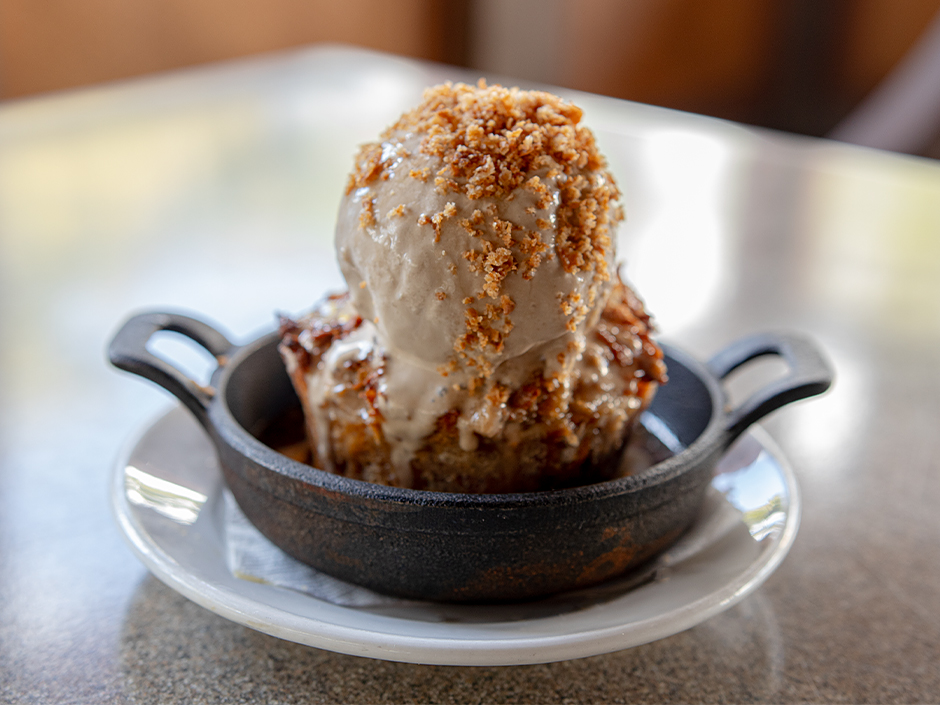 Bowl of the new Tres Leches Bread Pudding at Confisco Grille in Universal Islands of Adventure.