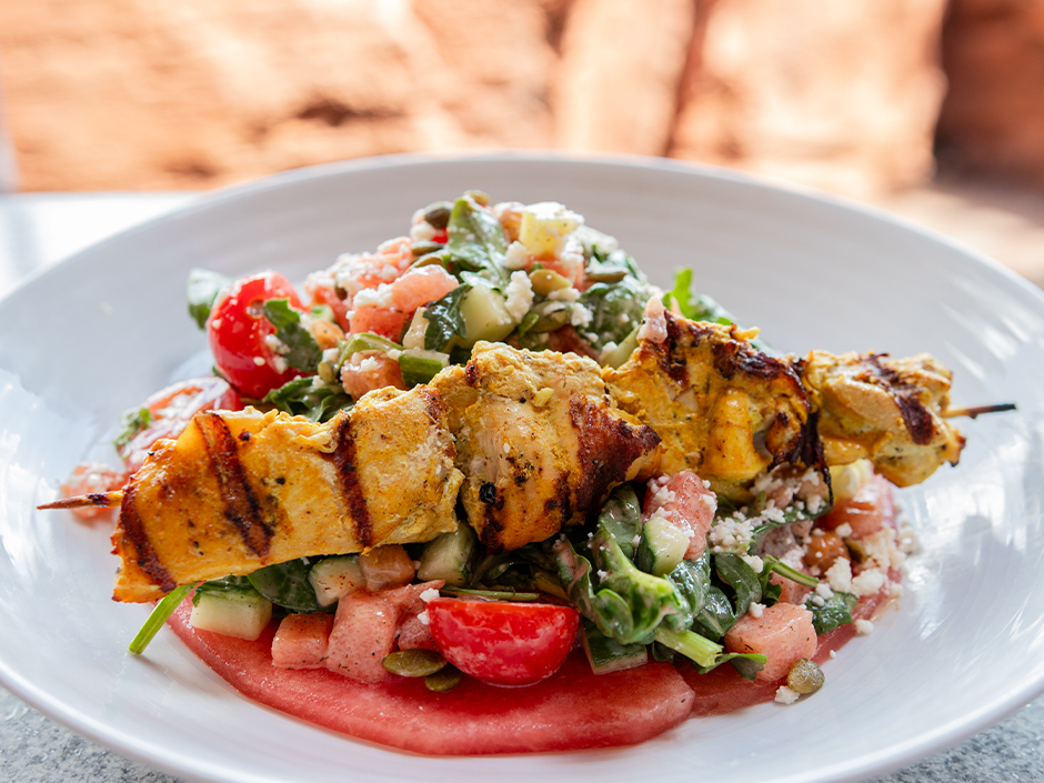 Plate of the new Watermelon Salad at Mythos Restaurant in Universal Islands of Adventure.