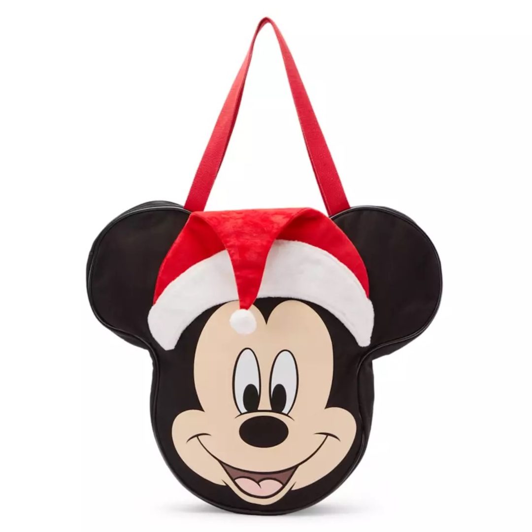 Santa Mickey Mouse Big Face Holiday Canvas Tote
