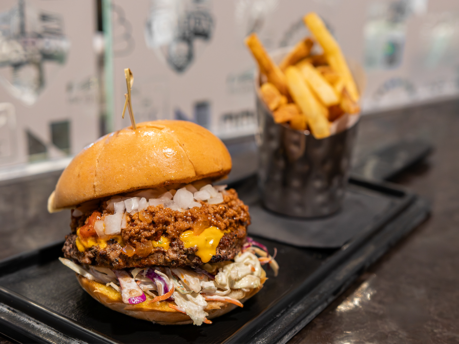 A plate of the Chili Bravo and fries at NBC Sports in Universal CityWalk for Veterans and Military Families Appreciation Month.
