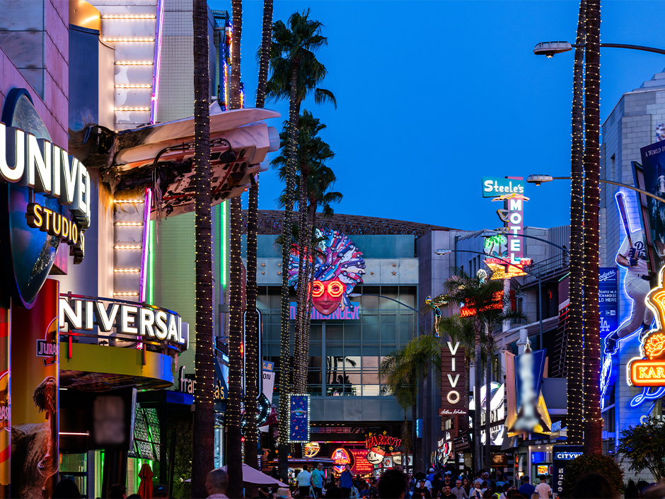 CityWalk Hollywood decorated for the holidays.